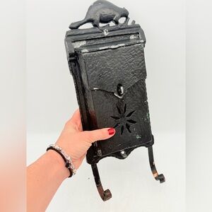 Vintage Cast Aluminum Beaver Mailbox | Black Wall Mount | Rustic Outdoor Decor